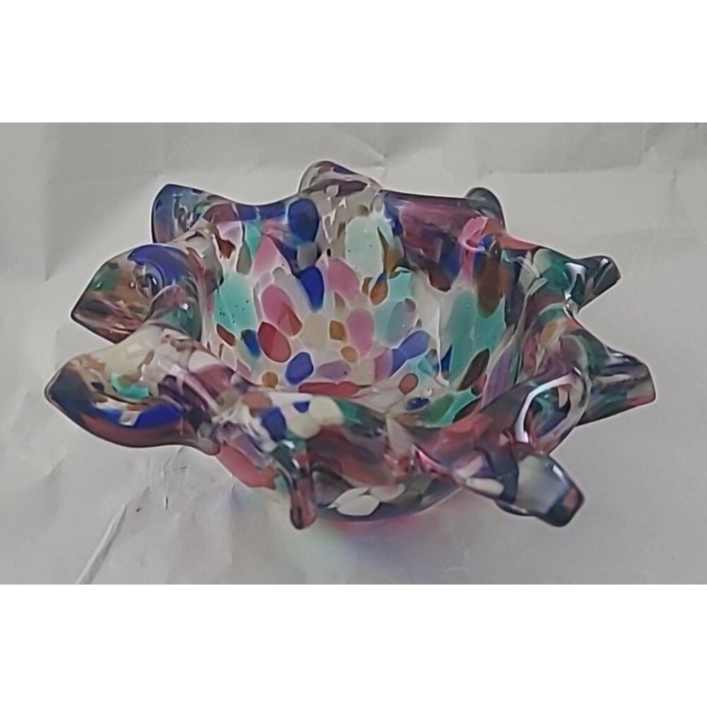 Vtg Murano? Multicolor Glass Bowl MCM Era Italian 8"